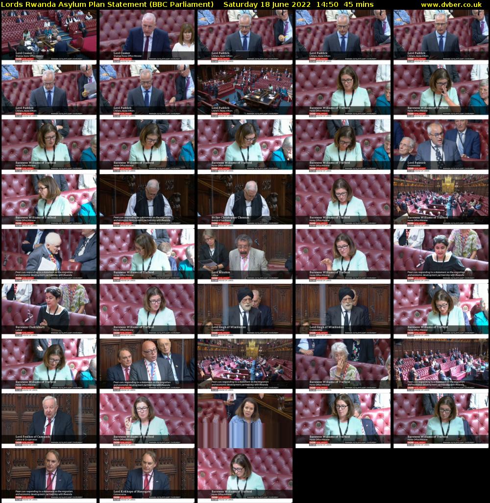 Lords Rwanda Asylum Plan Statement (BBC Parliament) Saturday 18 June 2022 14:50 - 15:35