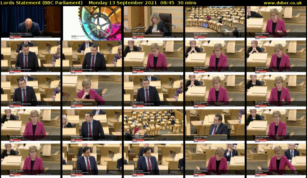 Lords Statement (BBC Parliament) Monday 13 September 2021 08:45 - 09:15