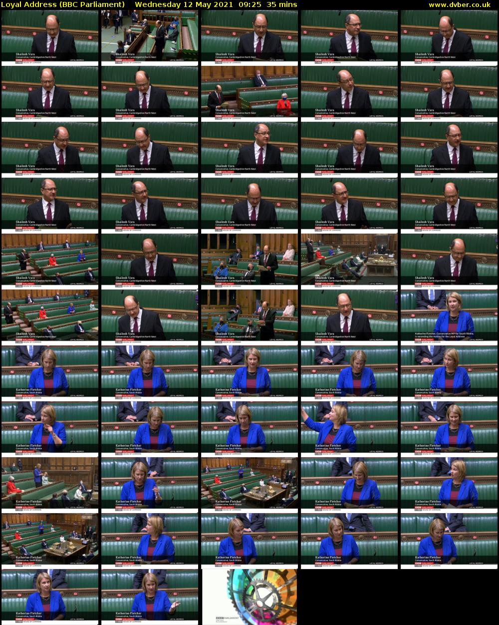 Loyal Address (BBC Parliament) Wednesday 12 May 2021 09:25 - 10:00