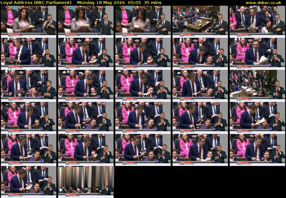 Loyal Address (BBC Parliament) Monday 18 May 2026 05:05 - 05:40