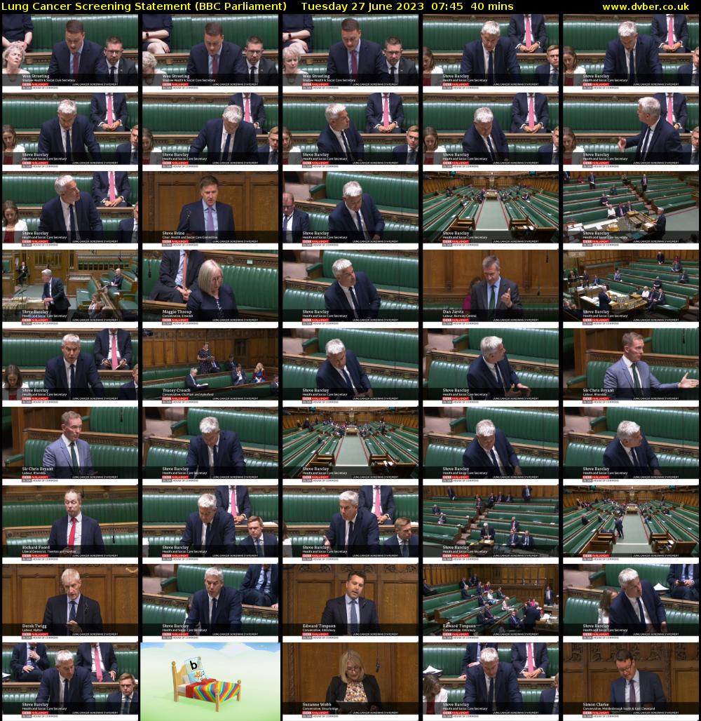 Lung Cancer Screening Statement (BBC Parliament) Tuesday 27 June 2023 07:45 - 08:25