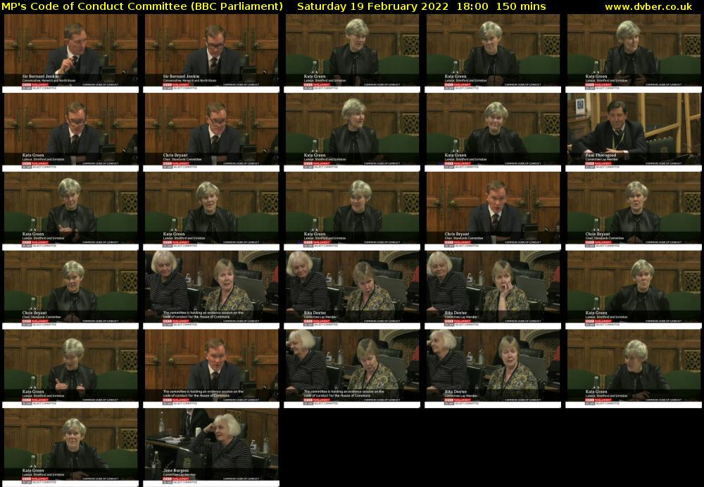 MP's Code of Conduct Committee (BBC Parliament) Saturday 19 February 2022 18:00 - 20:30