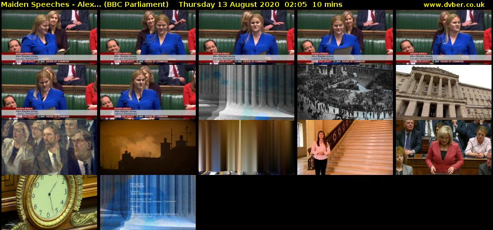 Maiden Speeches - Alex... (BBC Parliament) Thursday 13 August 2020 02:05 - 02:15