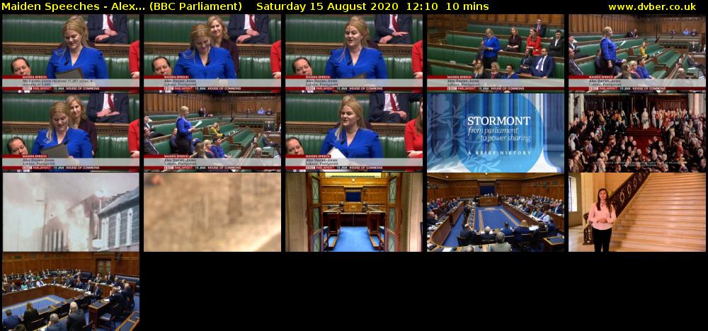 Maiden Speeches - Alex... (BBC Parliament) Saturday 15 August 2020 12:10 - 12:20