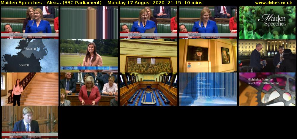 Maiden Speeches - Alex... (BBC Parliament) Monday 17 August 2020 21:15 - 21:25