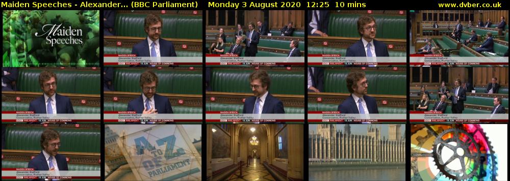 Maiden Speeches - Alexander... (BBC Parliament) Monday 3 August 2020 12:25 - 12:35