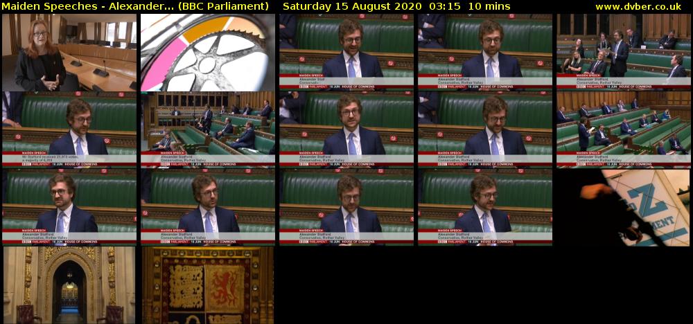 Maiden Speeches - Alexander... (BBC Parliament) Saturday 15 August 2020 03:15 - 03:25