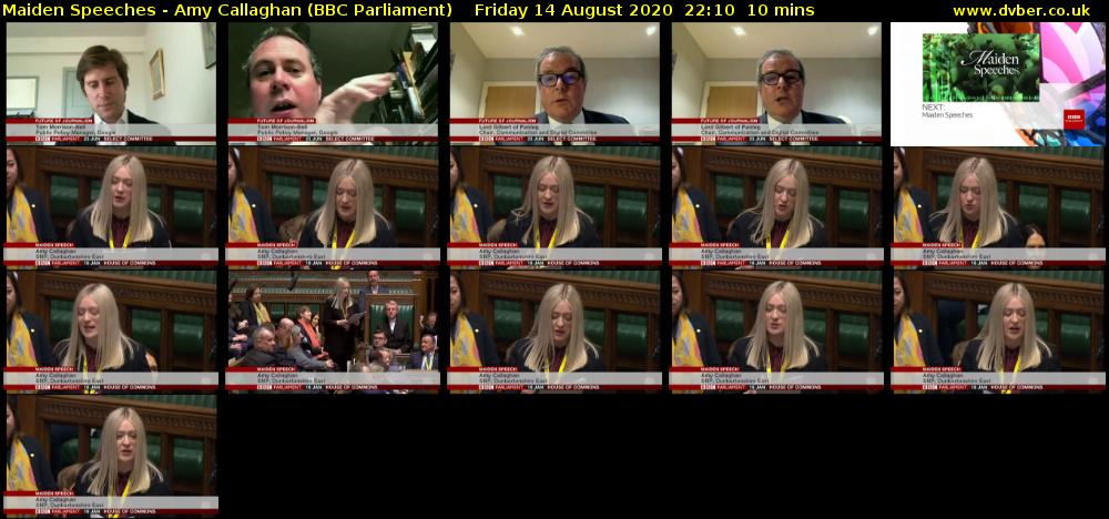 Maiden Speeches - Amy Callaghan (BBC Parliament) Friday 14 August 2020 22:10 - 22:20