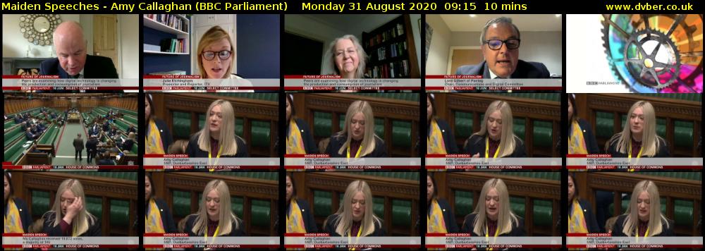 Maiden Speeches - Amy Callaghan (BBC Parliament) Monday 31 August 2020 09:15 - 09:25