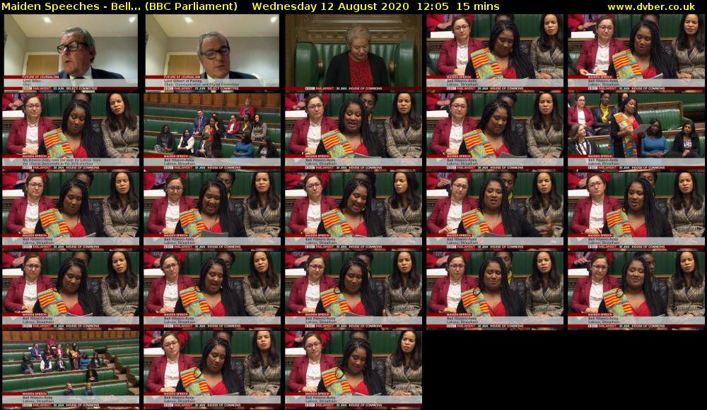 Maiden Speeches - Bell... (BBC Parliament) Wednesday 12 August 2020 12:05 - 12:20