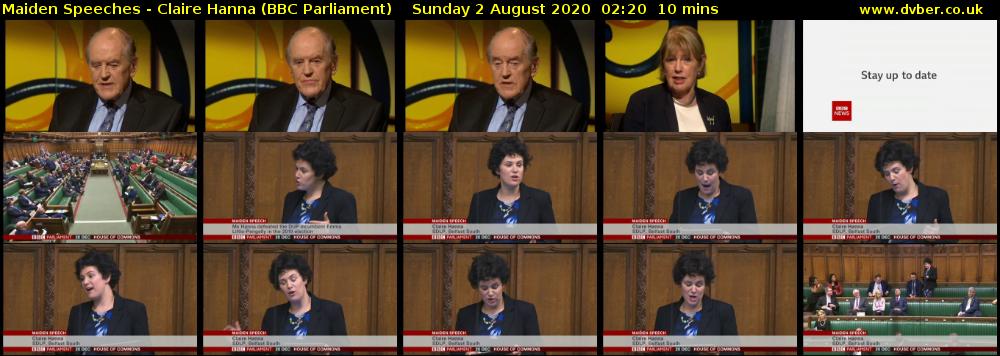 Maiden Speeches - Claire Hanna (BBC Parliament) Sunday 2 August 2020 02:20 - 02:30