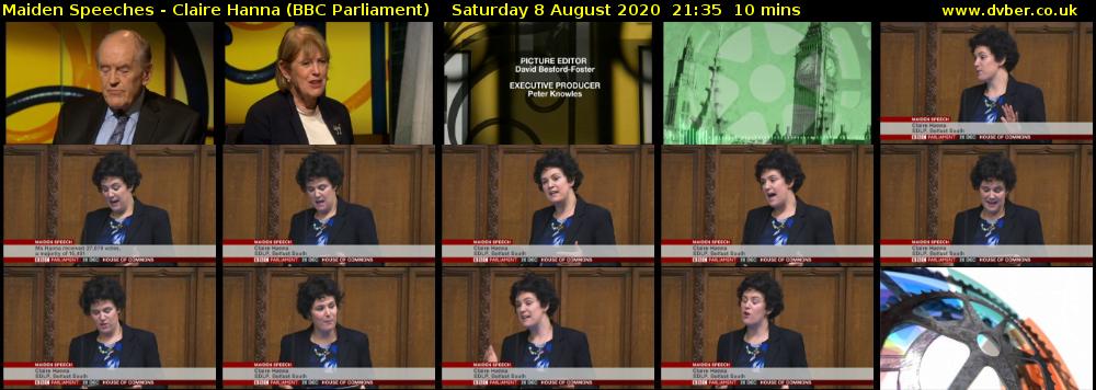Maiden Speeches - Claire Hanna (BBC Parliament) Saturday 8 August 2020 21:35 - 21:45