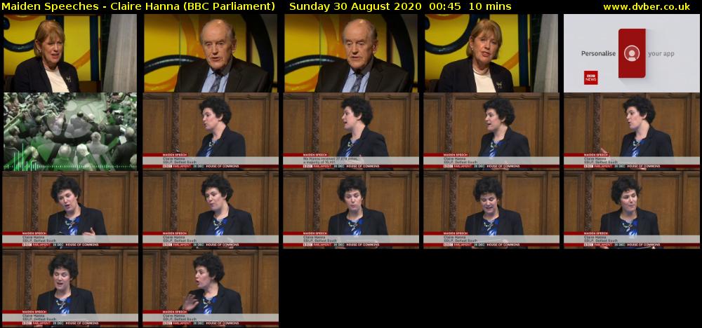 Maiden Speeches - Claire Hanna (BBC Parliament) Sunday 30 August 2020 00:45 - 00:55