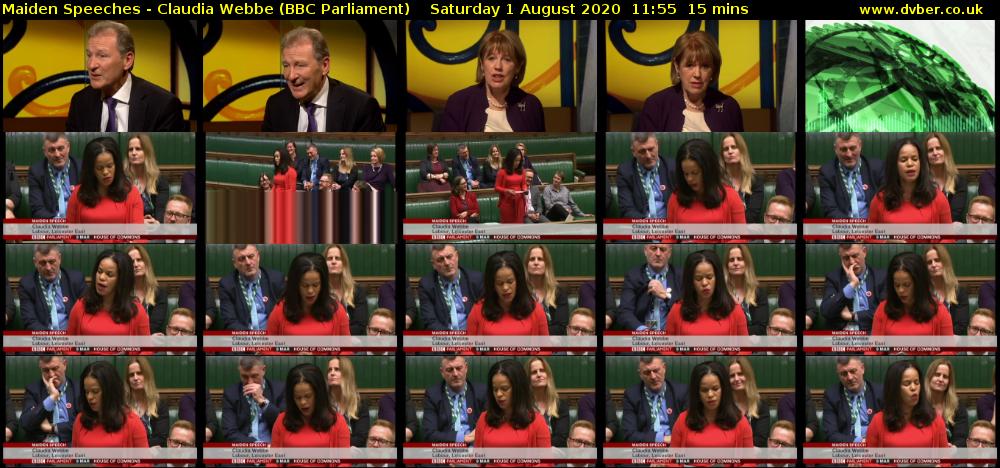 Maiden Speeches - Claudia Webbe (BBC Parliament) Saturday 1 August 2020 11:55 - 12:10