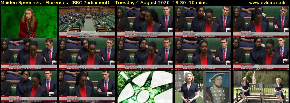 Maiden Speeches - Florence... (BBC Parliament) Tuesday 4 August 2020 18:30 - 18:40