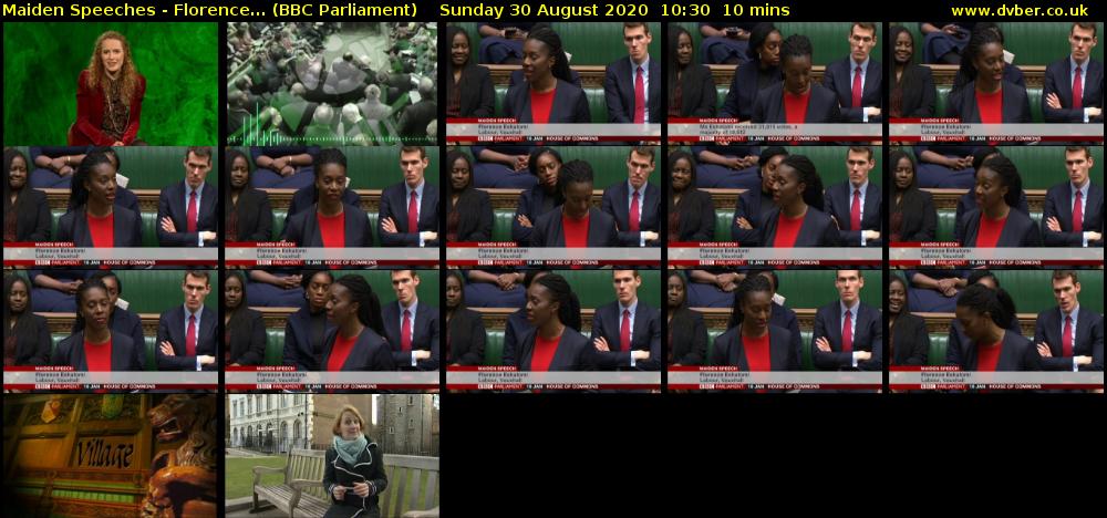 Maiden Speeches - Florence... (BBC Parliament) Sunday 30 August 2020 10:30 - 10:40