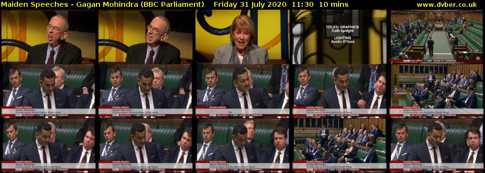 Maiden Speeches - Gagan Mohindra (BBC Parliament) Friday 31 July 2020 11:30 - 11:40