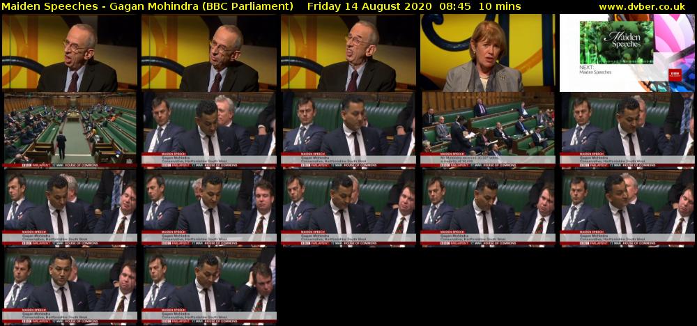 Maiden Speeches - Gagan Mohindra (BBC Parliament) Friday 14 August 2020 08:45 - 08:55