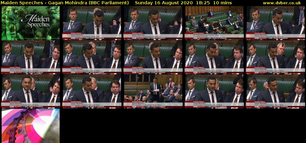 Maiden Speeches - Gagan Mohindra (BBC Parliament) Sunday 16 August 2020 18:25 - 18:35