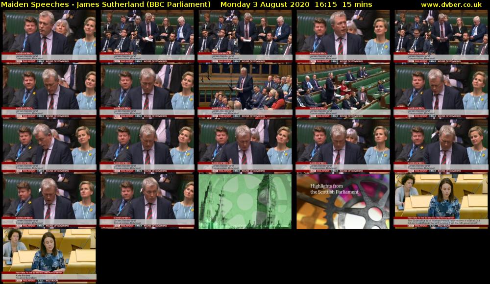 Maiden Speeches - James Sutherland (BBC Parliament) Monday 3 August 2020 16:15 - 16:30