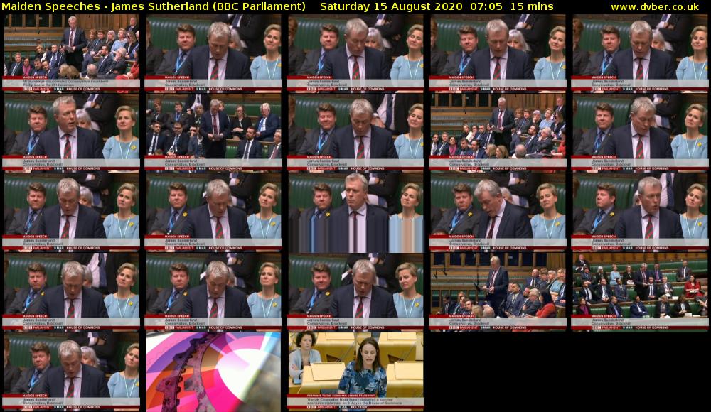 Maiden Speeches - James Sutherland (BBC Parliament) Saturday 15 August 2020 07:05 - 07:20