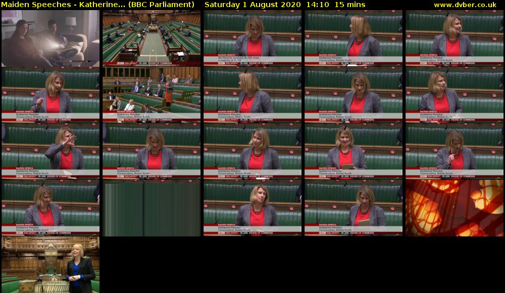 Maiden Speeches - Katherine... (BBC Parliament) Saturday 1 August 2020 14:10 - 14:25