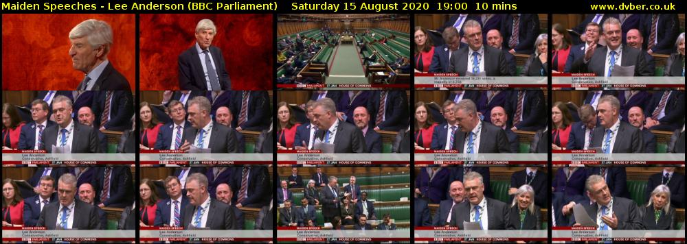 Maiden Speeches - Lee Anderson (BBC Parliament) Saturday 15 August 2020 19:00 - 19:10