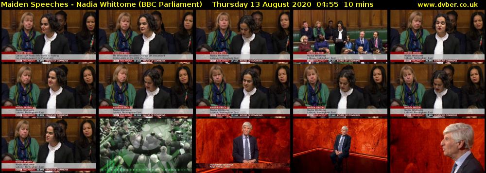 Maiden Speeches - Nadia Whittome (BBC Parliament) Thursday 13 August 2020 04:55 - 05:05