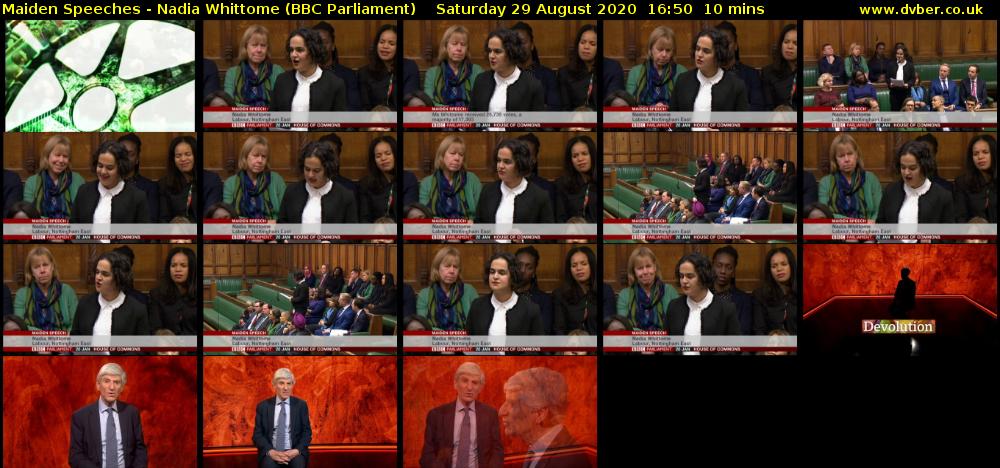 Maiden Speeches - Nadia Whittome (BBC Parliament) Saturday 29 August 2020 16:50 - 17:00