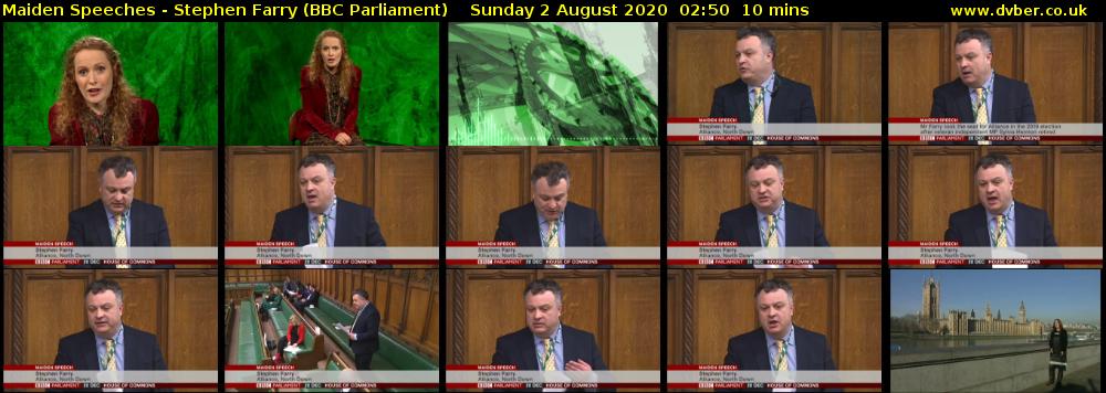 Maiden Speeches - Stephen Farry (BBC Parliament) Sunday 2 August 2020 02:50 - 03:00