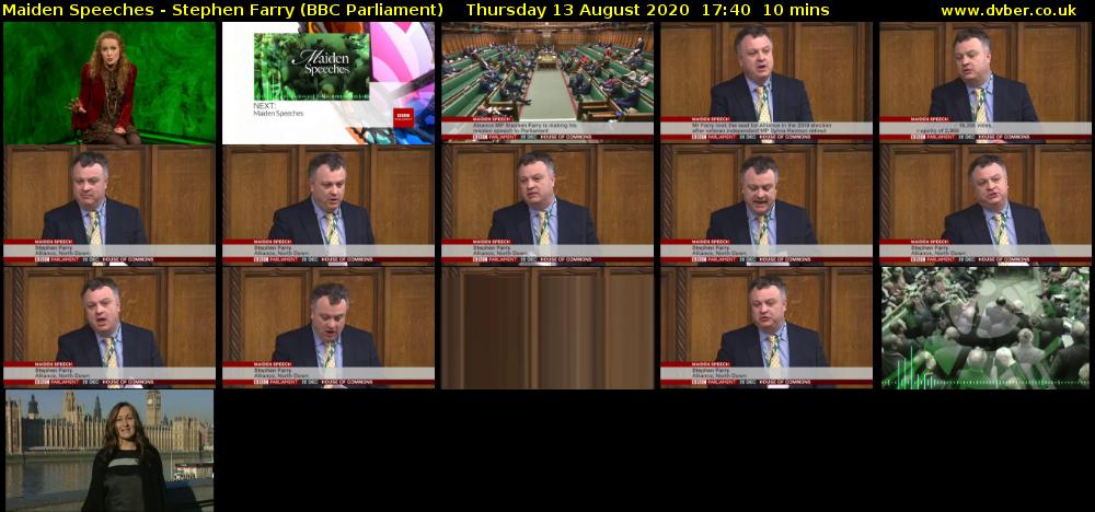 Maiden Speeches - Stephen Farry (BBC Parliament) Thursday 13 August 2020 17:40 - 17:50