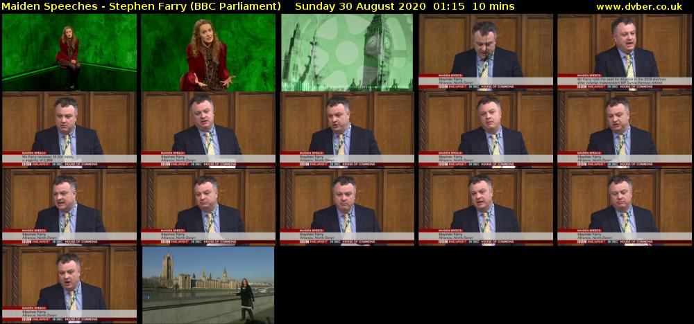 Maiden Speeches - Stephen Farry (BBC Parliament) Sunday 30 August 2020 01:15 - 01:25
