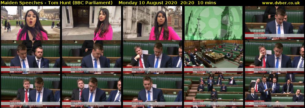 Maiden Speeches - Tom Hunt (BBC Parliament) Monday 10 August 2020 20:20 - 20:30