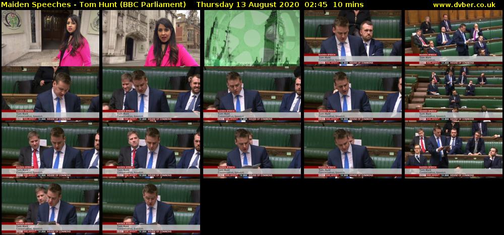 Maiden Speeches - Tom Hunt (BBC Parliament) Thursday 13 August 2020 02:45 - 02:55