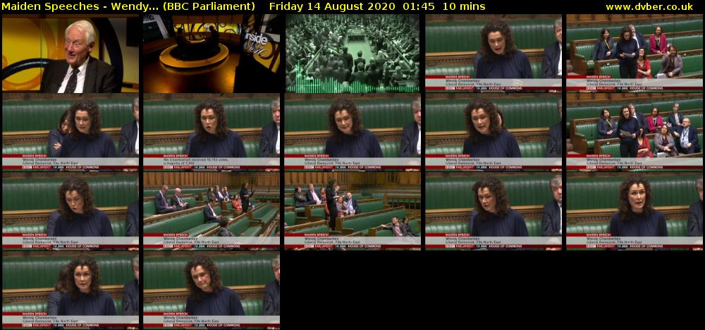 Maiden Speeches - Wendy... (BBC Parliament) Friday 14 August 2020 01:45 - 01:55