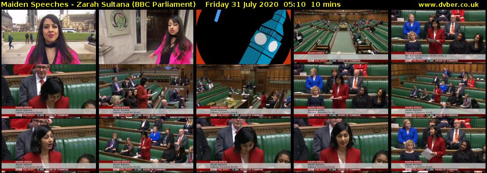 Maiden Speeches - Zarah Sultana (BBC Parliament) Friday 31 July 2020 05:10 - 05:20