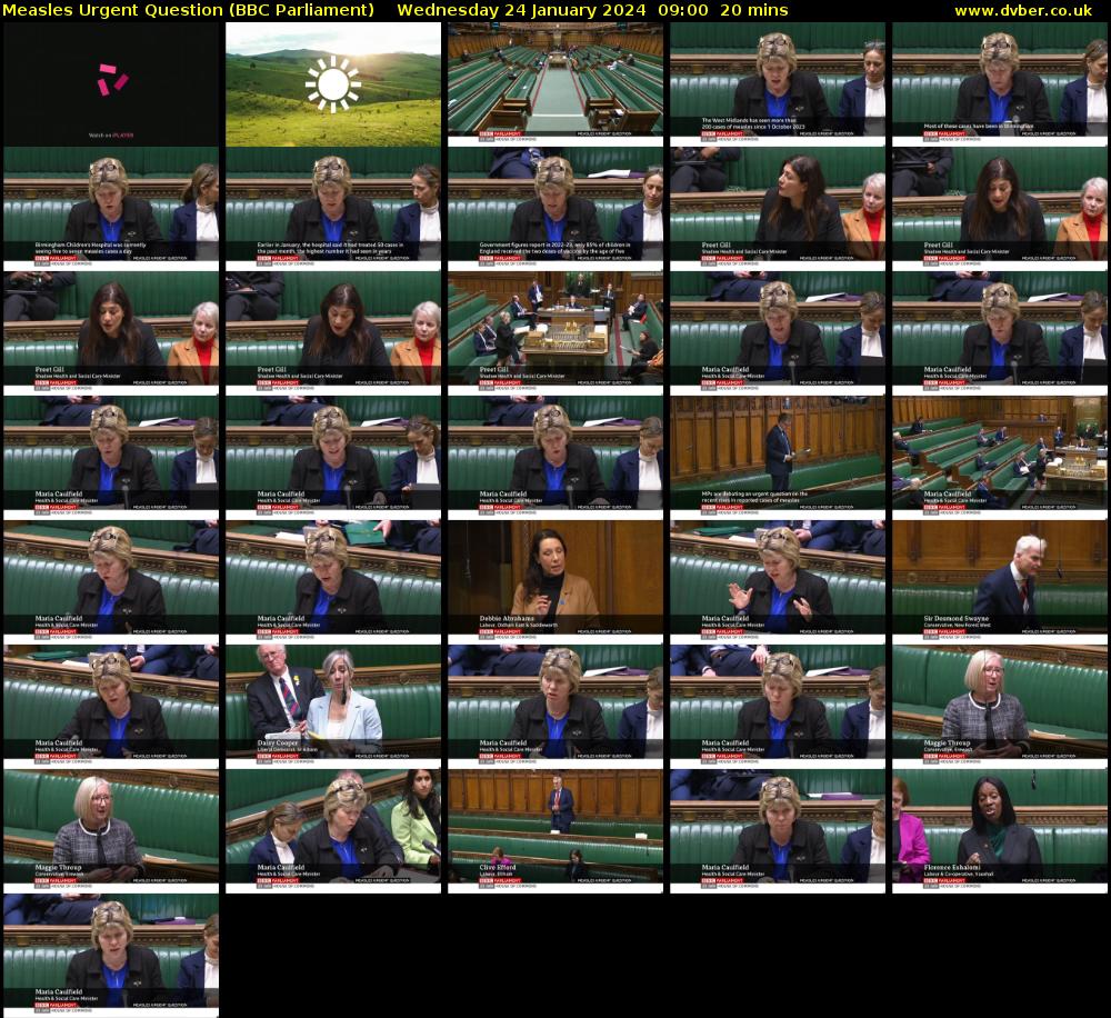 Measles Urgent Question (BBC Parliament) Wednesday 24 January 2024 09:00 - 09:20