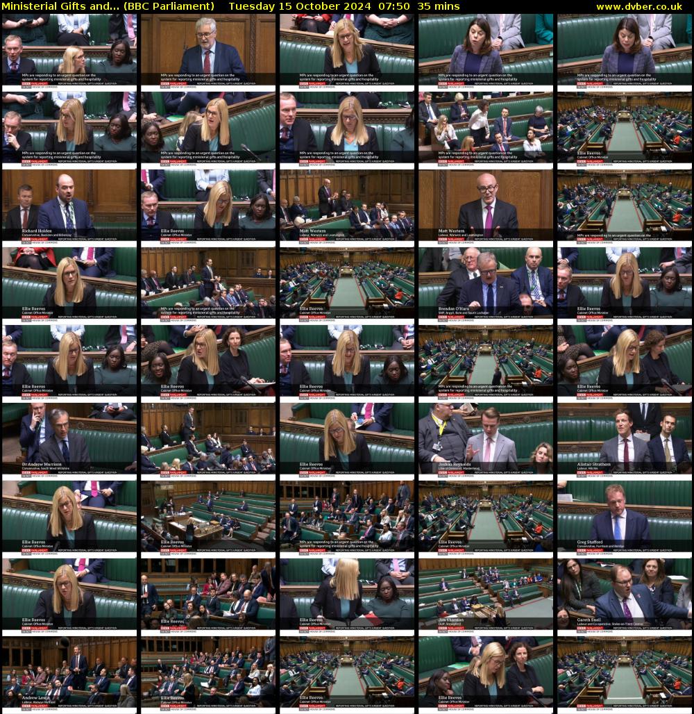 Ministerial Gifts and... (BBC Parliament) Tuesday 15 October 2024 07:50 - 08:25