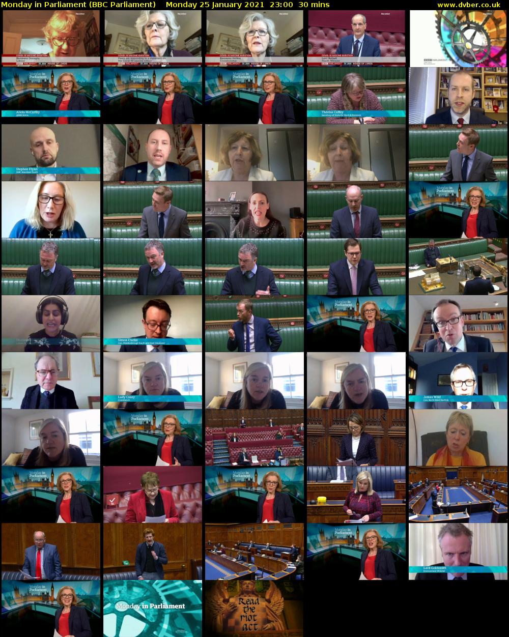 Monday in Parliament (BBC Parliament) Monday 25 January 2021 23:00 - 23:30