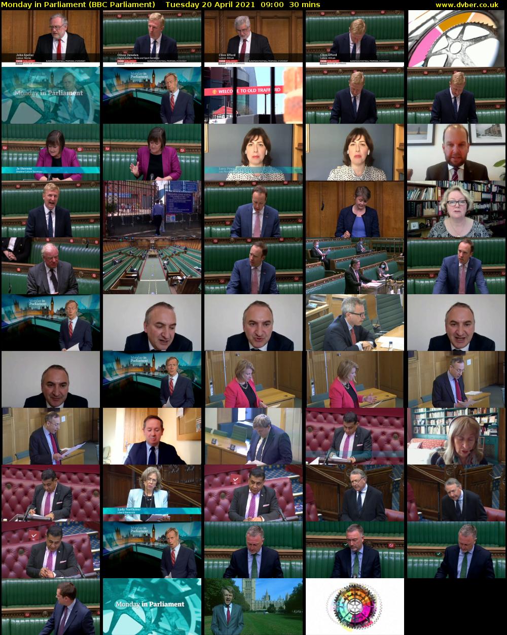 Monday in Parliament (BBC Parliament) Tuesday 20 April 2021 09:00 - 09:30