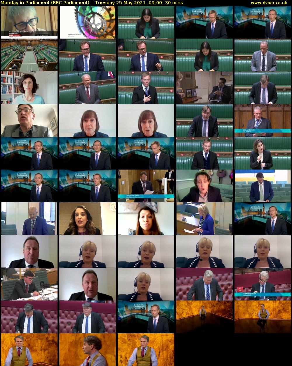 Monday in Parliament (BBC Parliament) Tuesday 25 May 2021 09:00 - 09:30
