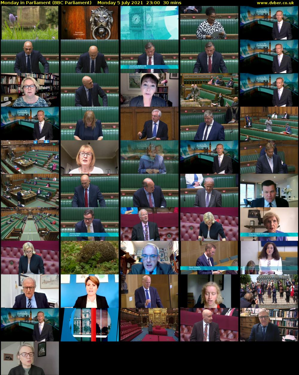 Monday in Parliament (BBC Parliament) Monday 5 July 2021 23:00 - 23:30