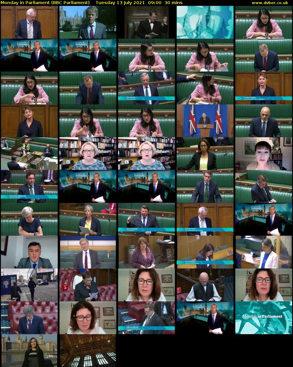 Monday in Parliament (BBC Parliament) Tuesday 13 July 2021 09:00 - 09:30