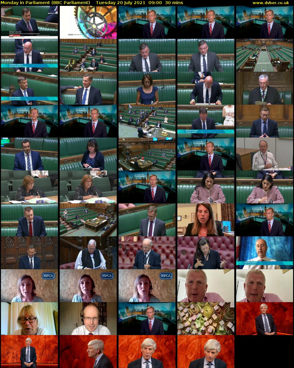 Monday in Parliament (BBC Parliament) Tuesday 20 July 2021 09:00 - 09:30