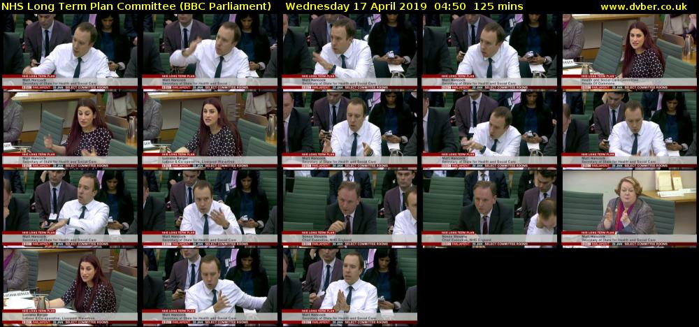 NHS Long Term Plan Committee (BBC Parliament) Wednesday 17 April 2019 04:50 - 06:55