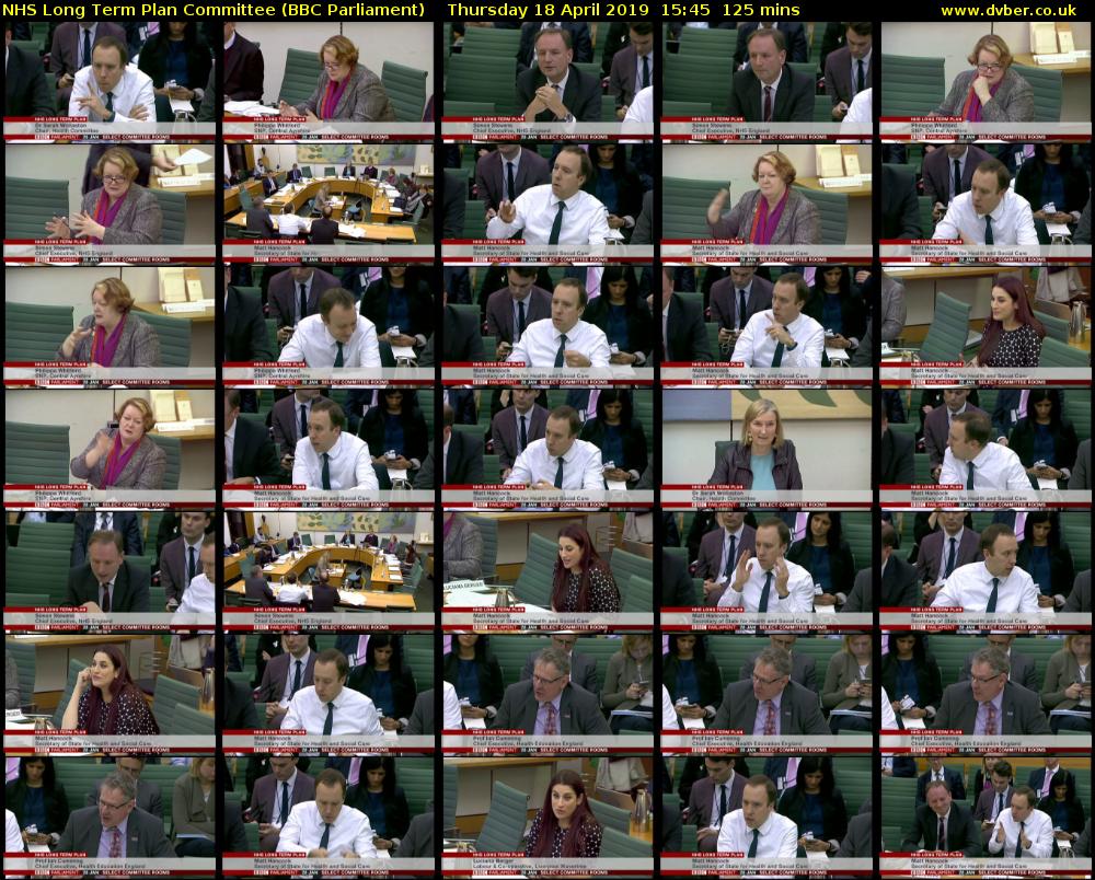 NHS Long Term Plan Committee (BBC Parliament) Thursday 18 April 2019 15:45 - 17:50