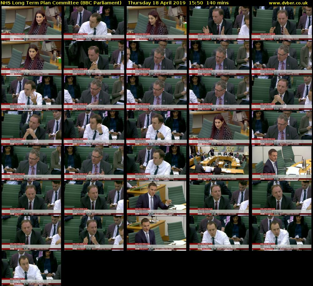 NHS Long Term Plan Committee (BBC Parliament) Thursday 18 April 2019 15:50 - 18:10