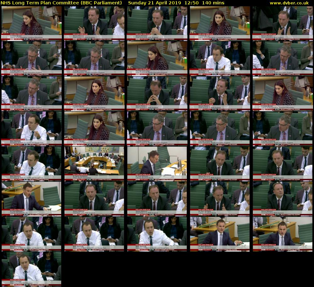 NHS Long Term Plan Committee (BBC Parliament) Sunday 21 April 2019 12:50 - 15:10