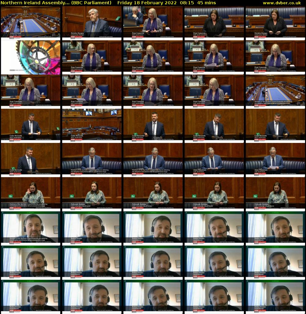 Northern Ireland Assembly... (BBC Parliament) Friday 18 February 2022 08:15 - 09:00