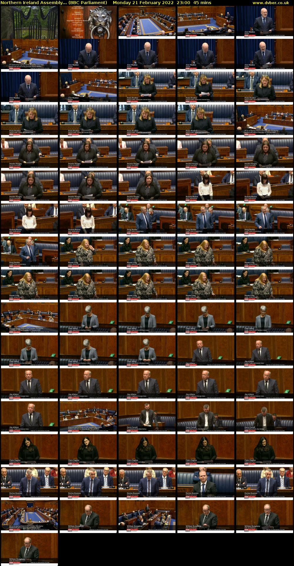 Northern Ireland Assembly... (BBC Parliament) Monday 21 February 2022 23:00 - 23:45